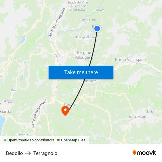 Bedollo to Terragnolo map