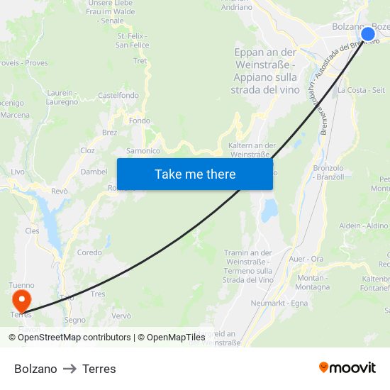 Bolzano to Terres map