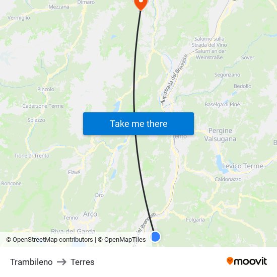 Trambileno to Terres map