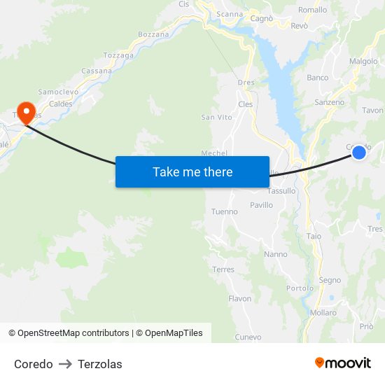 Coredo to Terzolas map
