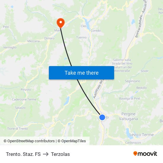 Trento. Staz. FS to Terzolas map