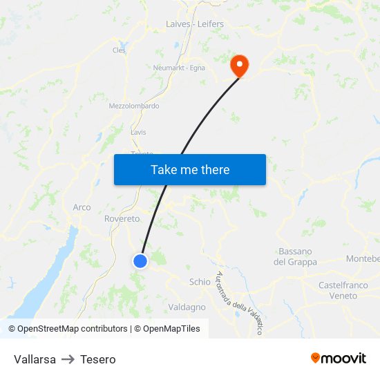 Vallarsa to Tesero map