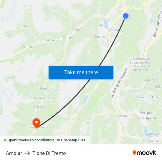 Amblar to Tione Di Trento map