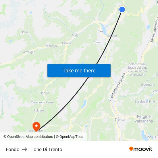 Fondo to Tione Di Trento map