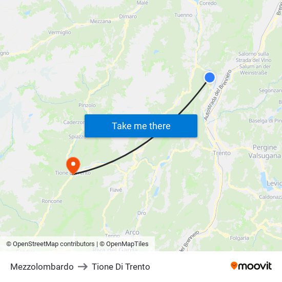 Mezzolombardo to Tione Di Trento map