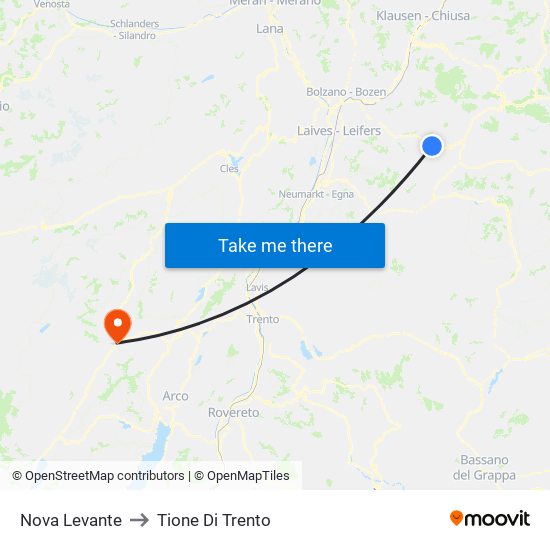 Nova Levante to Tione Di Trento map