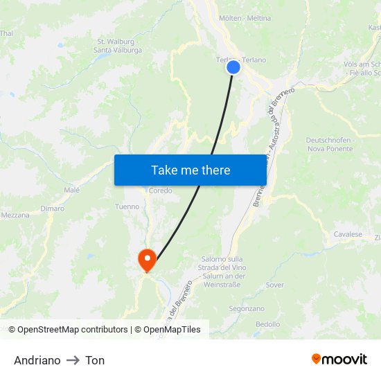 Andriano to Ton map