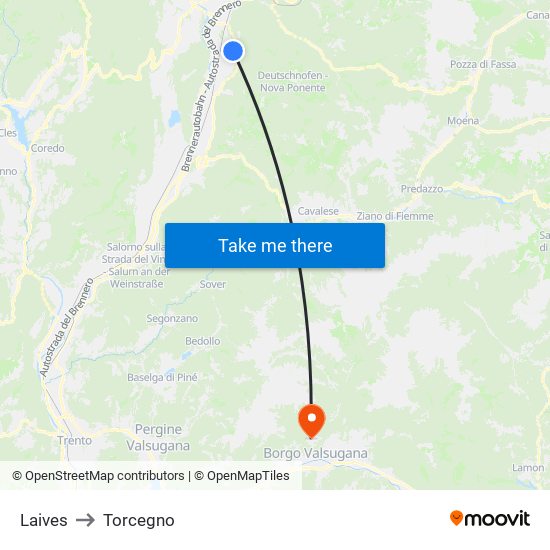 Laives to Torcegno map