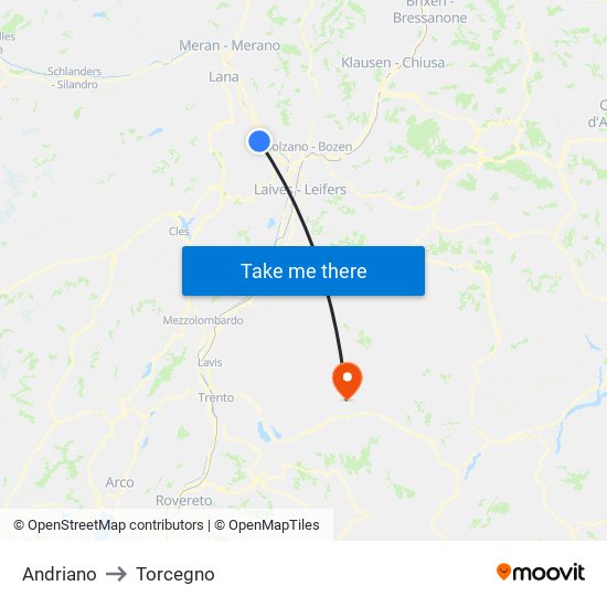 Andriano to Torcegno map