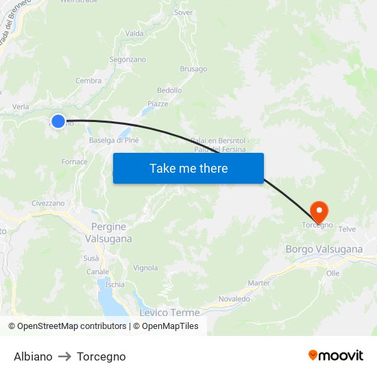Albiano to Torcegno map