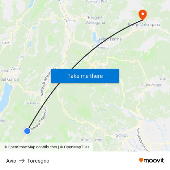 Avio to Torcegno map