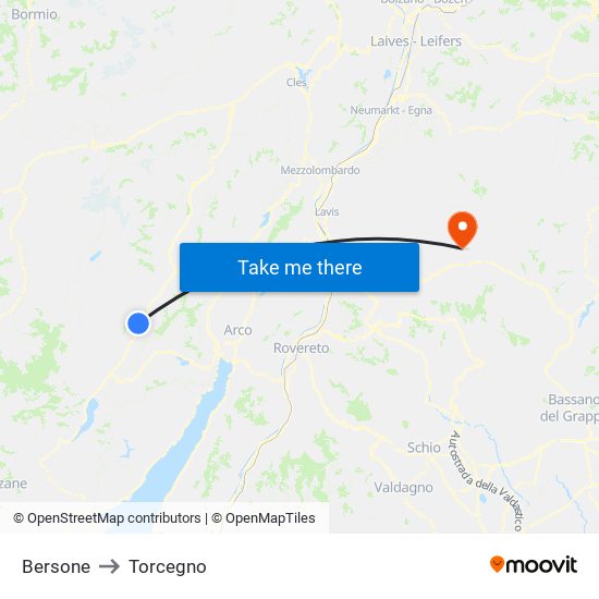 Bersone to Torcegno map