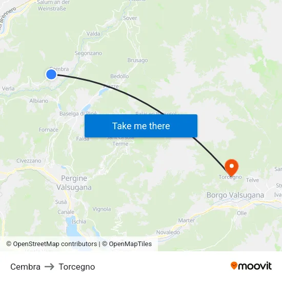 Cembra to Torcegno map