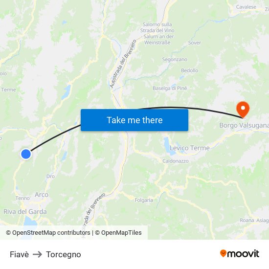 Fiavè to Torcegno map