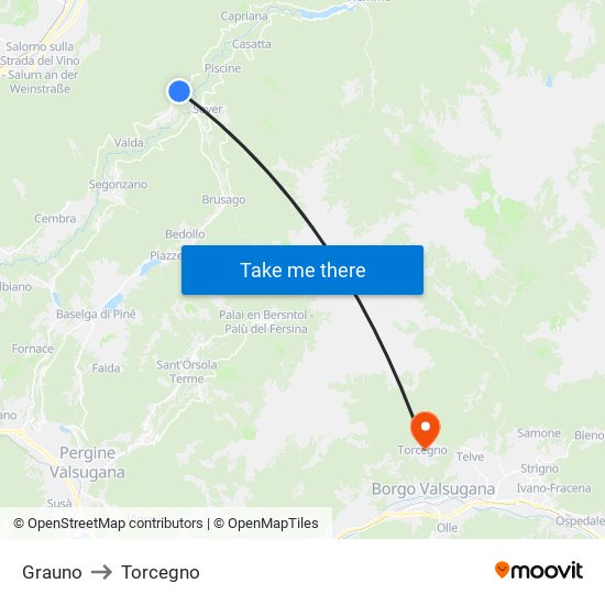 Grauno to Torcegno map