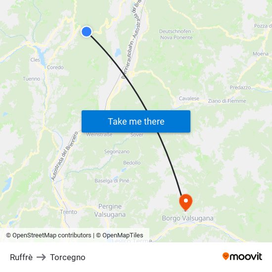 Ruffrè to Torcegno map