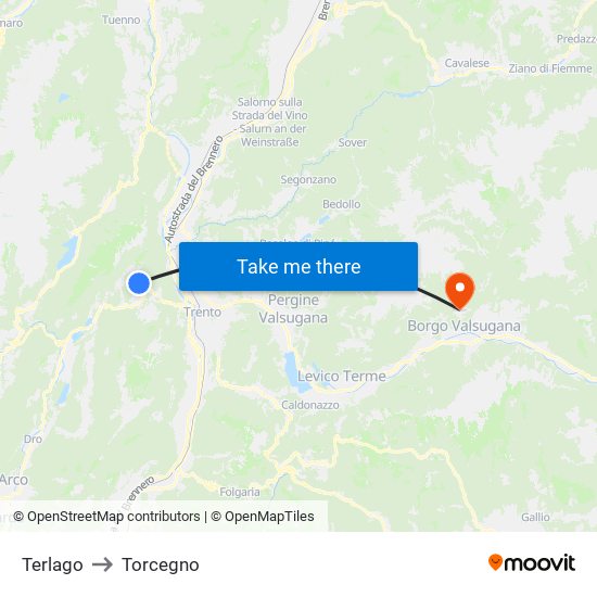 Terlago to Torcegno map