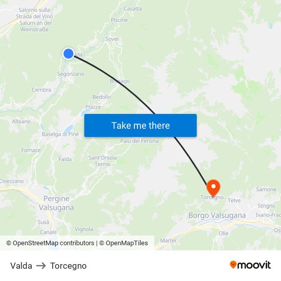 Valda to Torcegno map