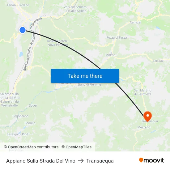 Appiano sulla Strada del Vino to Transacqua map