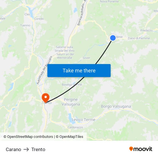 Carano to Trento map