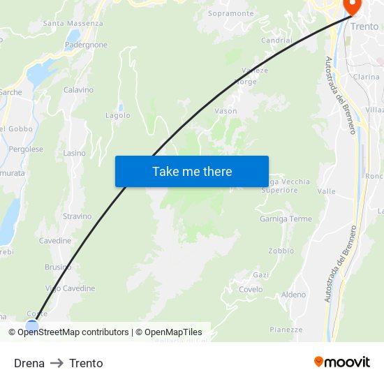 Drena to Trento map