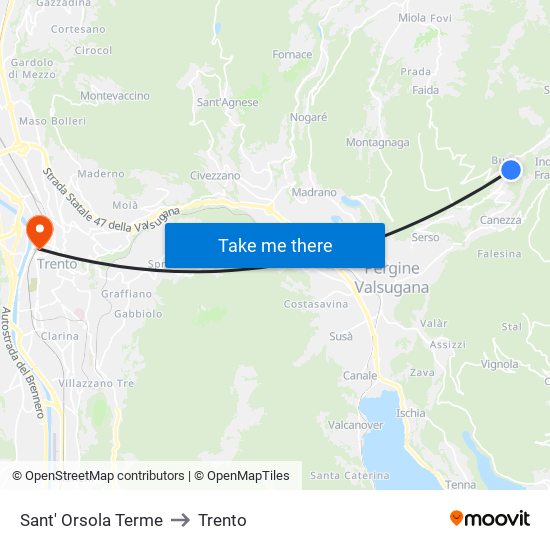 Sant' Orsola Terme to Trento map