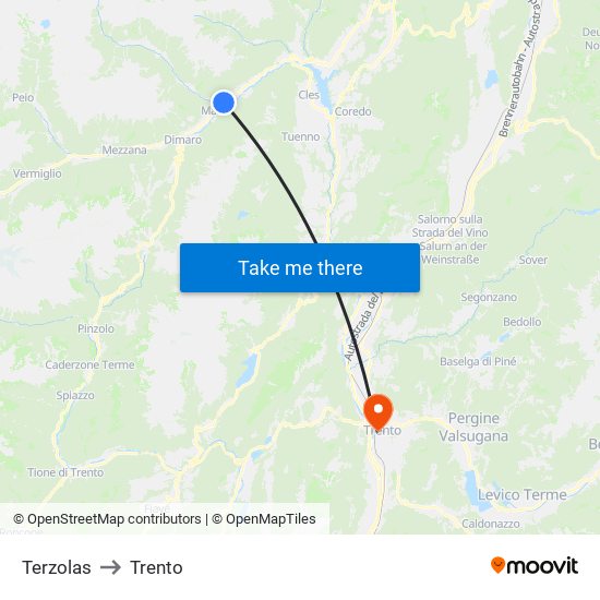 Terzolas to Trento map
