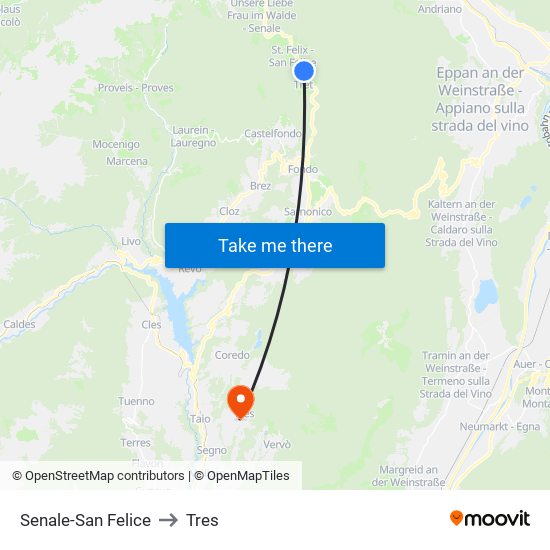 Senale-San Felice to Tres map