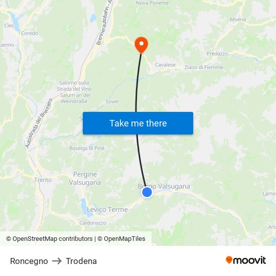 Roncegno to Trodena map