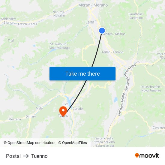 Postal to Tuenno map