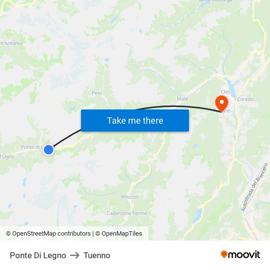 Ponte Di Legno to Tuenno map