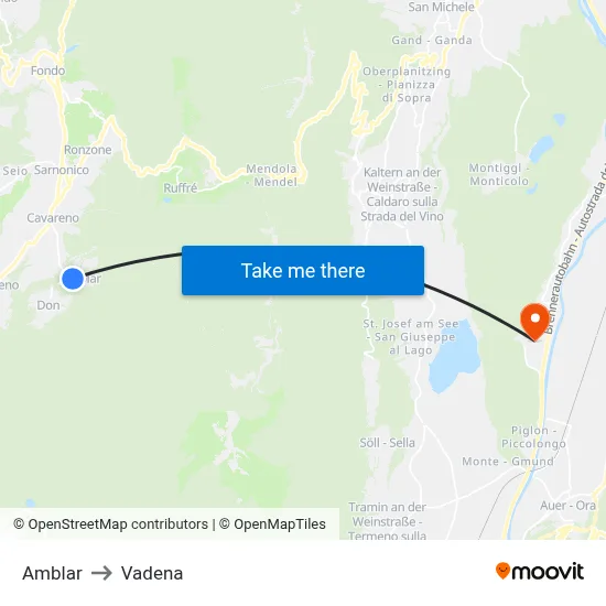 Amblar to Vadena map