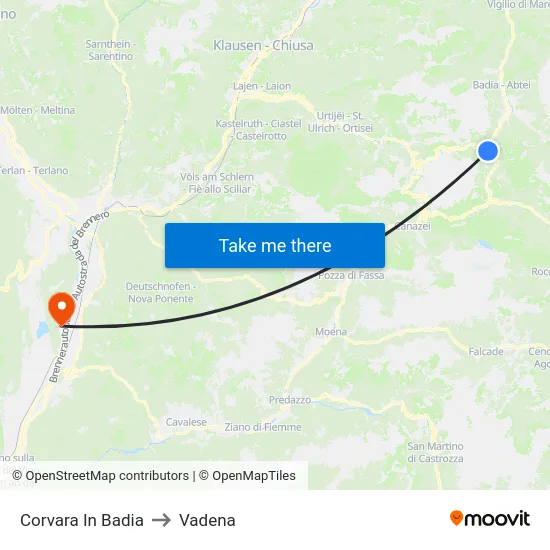 Corvara In Badia to Vadena map