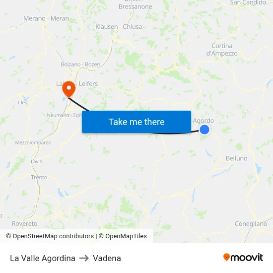 La Valle Agordina to Vadena map