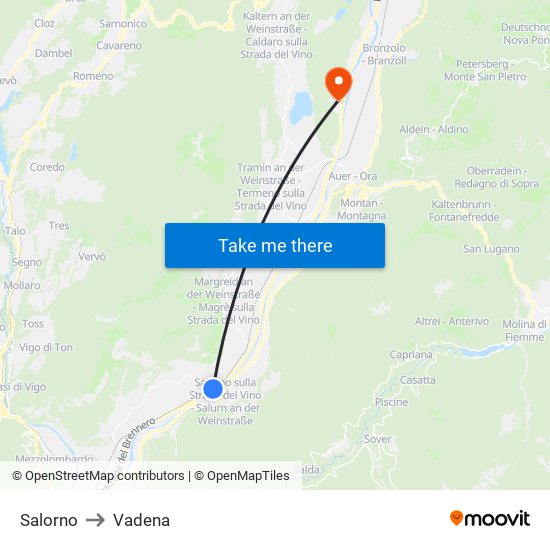Salorno to Vadena map