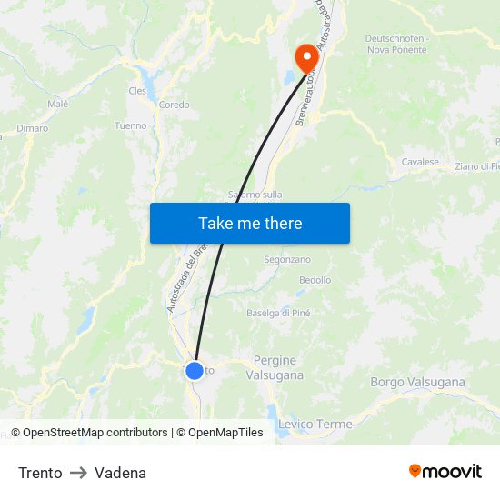 Trento to Vadena map