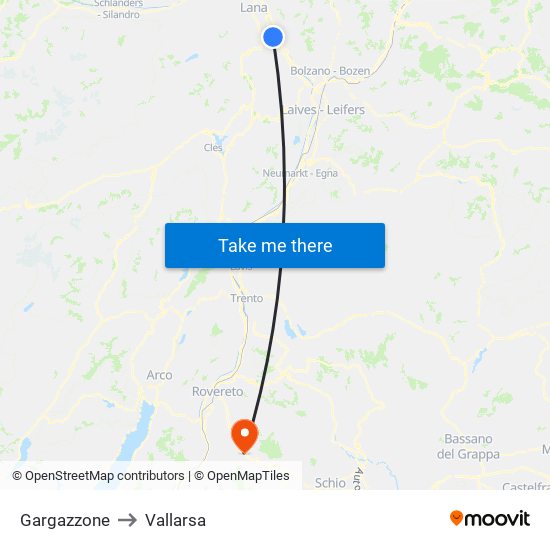 Gargazzone to Vallarsa map