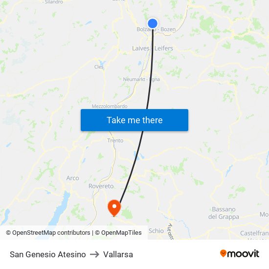 San Genesio Atesino to Vallarsa map