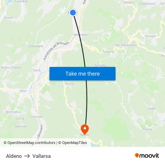 Aldeno to Vallarsa map