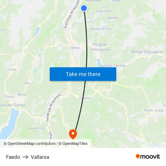 Faedo to Vallarsa map