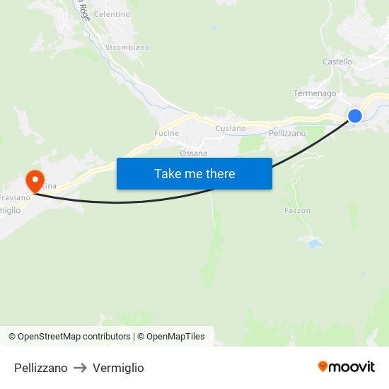 Pellizzano to Vermiglio map