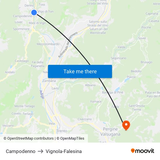 Campodenno to Vignola-Falesina map