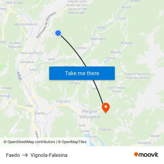 Faedo to Vignola-Falesina map