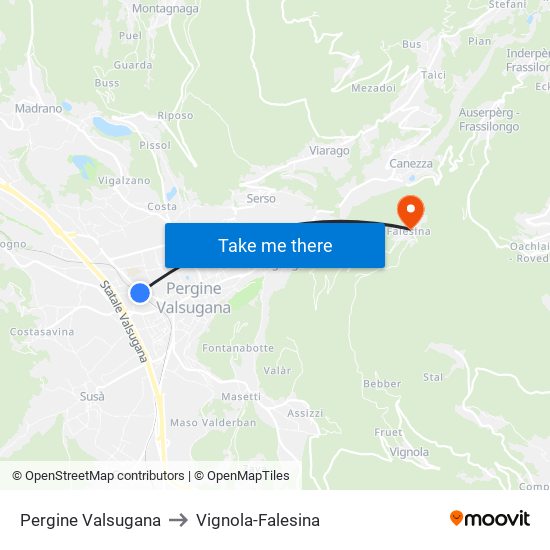 Pergine Valsugana to Vignola-Falesina map