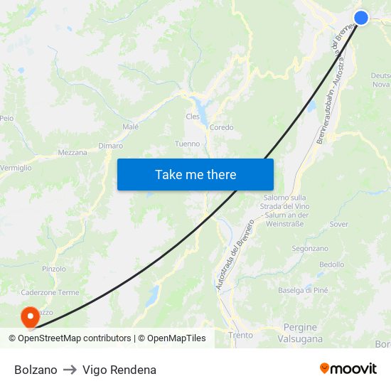 Bolzano to Vigo Rendena map