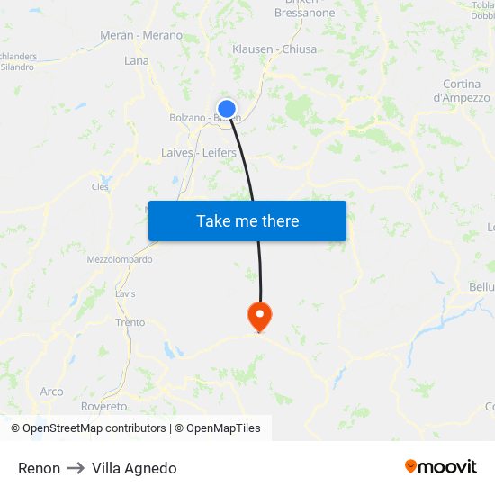 Renon to Villa Agnedo map