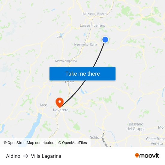 Aldino to Villa Lagarina map