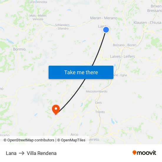 Lana to Villa Rendena map