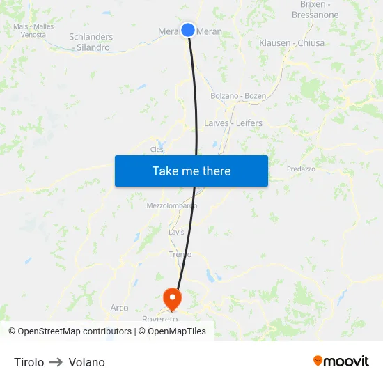 Tirolo to Volano map