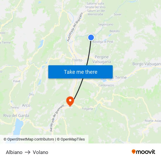 Albiano to Volano map